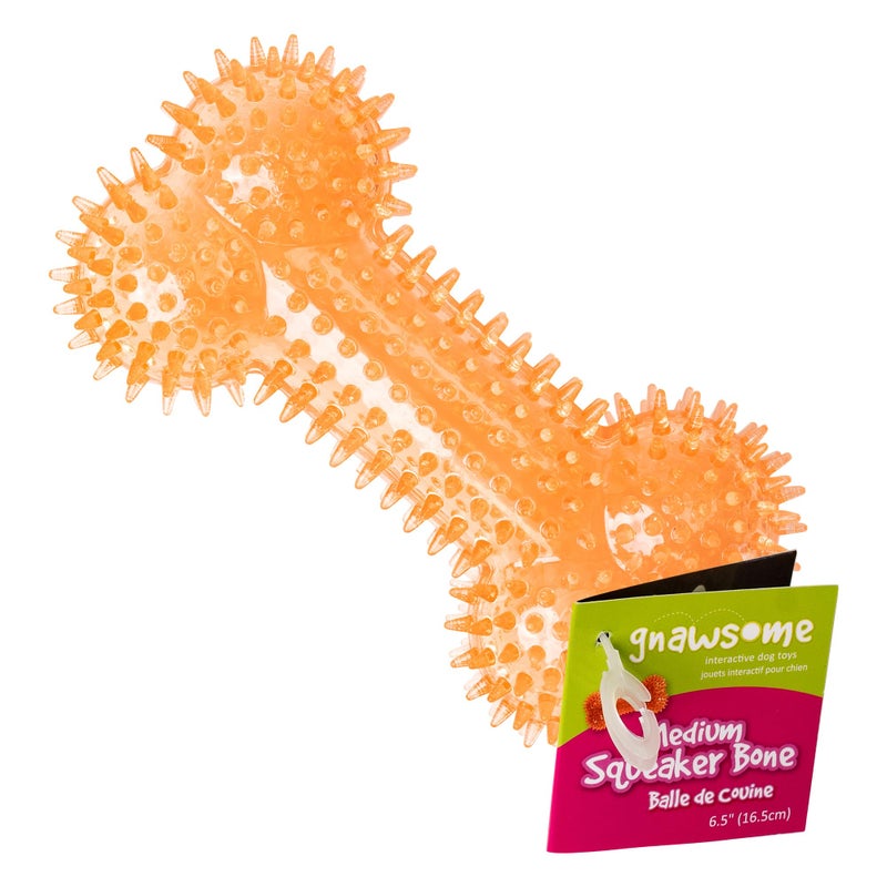 Gnawsome Dog Toys - 6.5â€ Spiky Squeaker Bone - Medium - Dental & Gum Wellness - Stimulating Fun - Hidden Squeaker - Durable for Heavy Chewers - 100% BPA-Free - Assorted Colors - Image 1